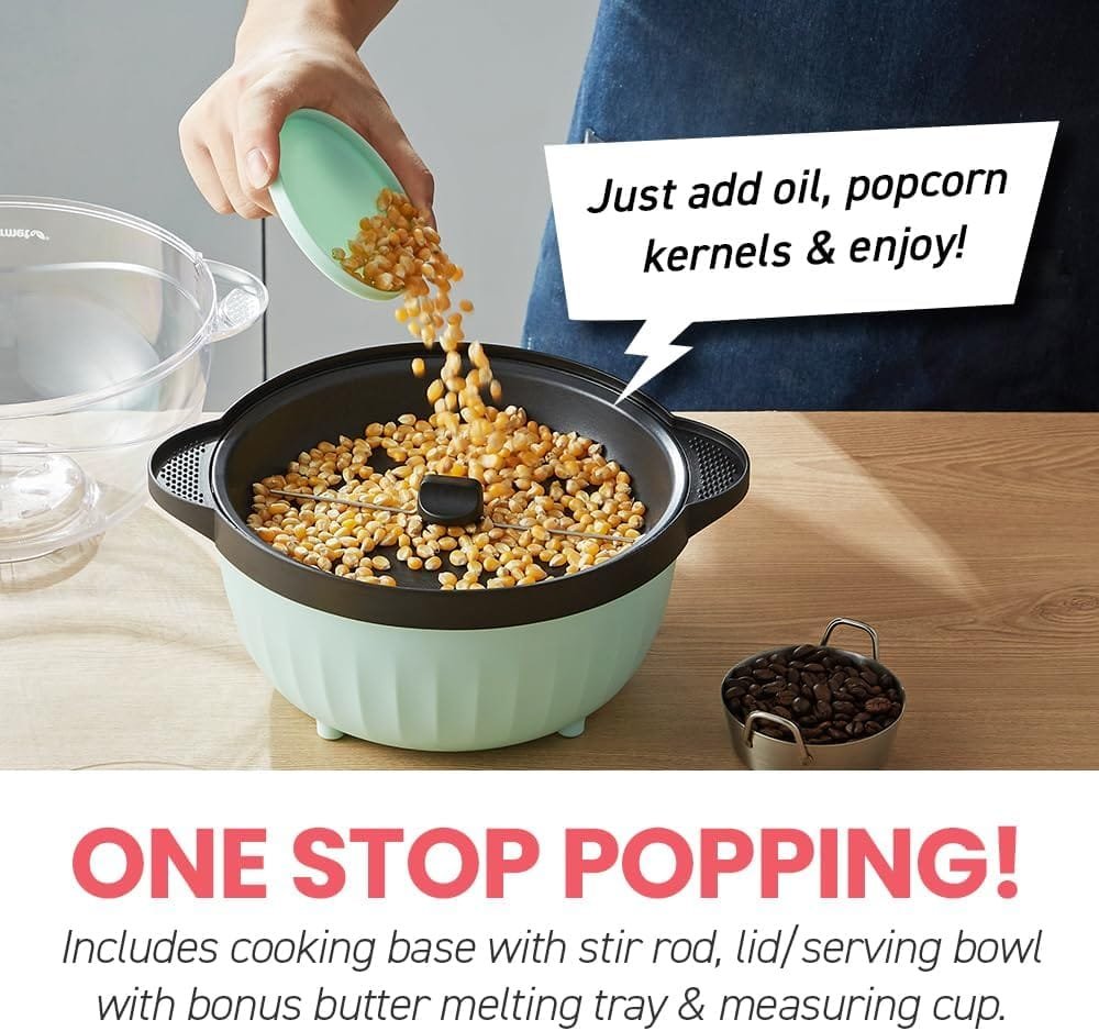 Elite Gourmet EPM330M Automatic Stirring 3Qt. Popcorn Maker Popper, Hot Oil Popcorn Machine with Measuring Cap Built-in Reversible Serving Bowl, Great for Home Party Kids, Safety ETL Approved, Mint Elite Gourmet EPM330M Automatic Stirring 3Qt. Popcorn Maker Popper, Hot Oil Popcorn Machine with Measuring Cap Built-in Reversible Serving Bowl, Great for Home Party Kids, Safety ETL Approved, Mint