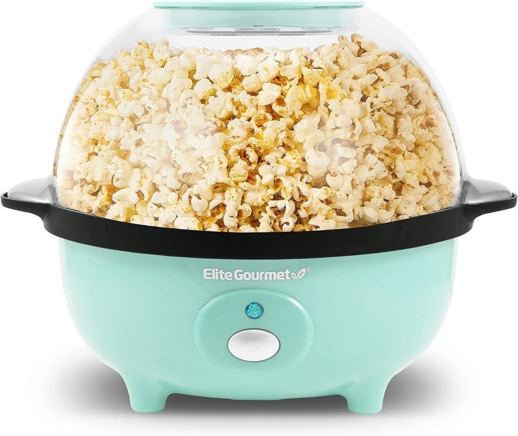 Elite Gourmet EPM330M Automatic Stirring 3Qt. Popcorn Maker Popper, Hot Oil Popcorn Machine with Measuring Cap Built-in Reversible Serving Bowl, Great for Home Party Kids, Safety ETL Approved, Mint Elite Gourmet EPM330M Automatic Stirring 3Qt. Popcorn Maker Popper, Hot Oil Popcorn Machine with Measuring Cap Built-in Reversible Serving Bowl, Great for Home Party Kids, Safety ETL Approved, Mint