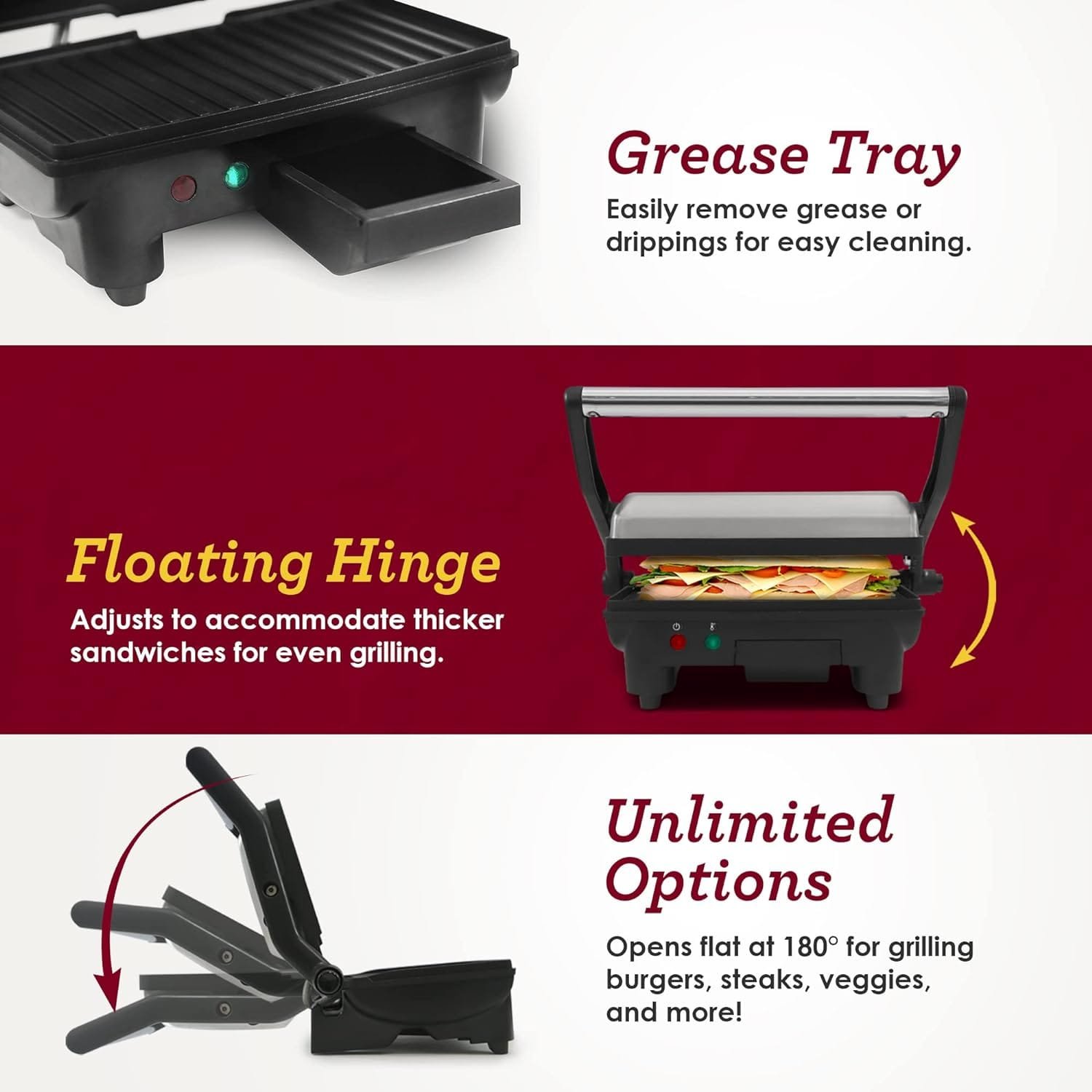 Elite Gourmet EPN-2976 2-in-1 Nonstick Panini Press Indoor Grill, Opens 180-Degree Gourmet Sandwich Maker, Floating Hinge Fits All Foods, Contact Grill with Removable Grease Tray, Stainless Steel Elite Gourmet EPN-2976 2-in-1 Nonstick Panini Press Indoor Grill, Opens 180-Degree Gourmet Sandwich Maker, Floating Hinge Fits All Foods, Contact Grill with Removable Grease Tray, Stainless Steel