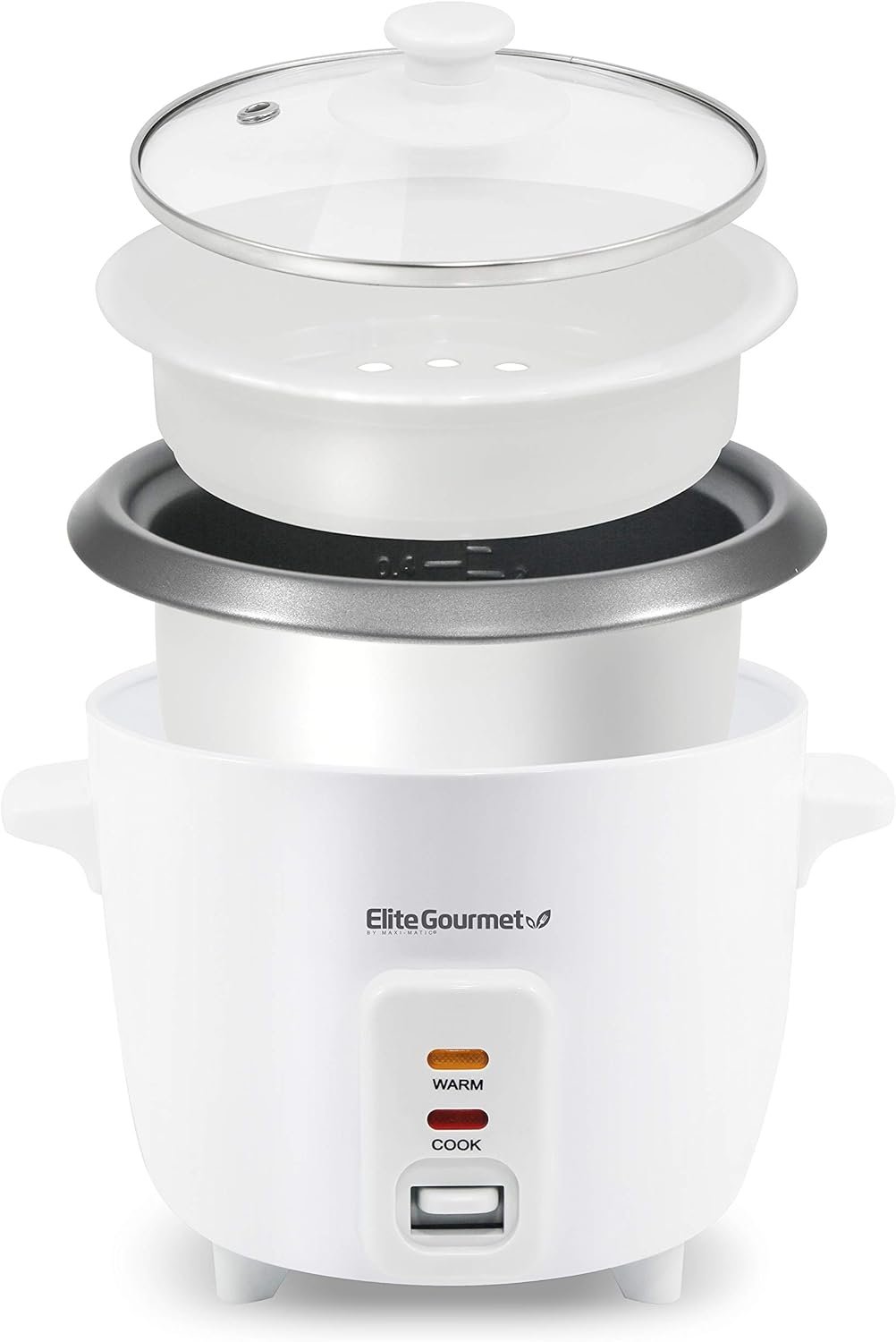 Elite Gourmet ERC006SS 6-Cup Electric Rice Cooker with 304 Surgical Grade Stainless Steel Inner Pot, Makes Soups, Stews, Porridges, Grains and Cereals, 6 cup (3 cups uncooked), Black