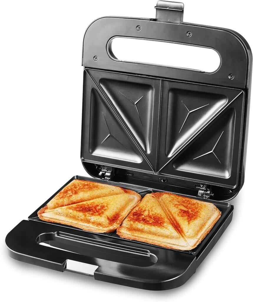 Elite Gourmet ESM2207SS# Stainless Steel Sandwich Panini Maker Grilled Cheese Machine Tuna Melt Omelets Non-stick Cooking Surface, 2 Slice, 750 Watts, Stainless Steel