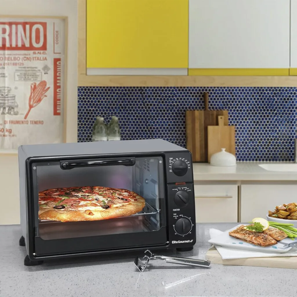 Elite Gourmet ETO2530M Double French Door Countertop Toaster Oven, Bake, Broil, Toast, Keep Warm, Fits 12 pizza, 25L capacity, Stainless Steel  Black