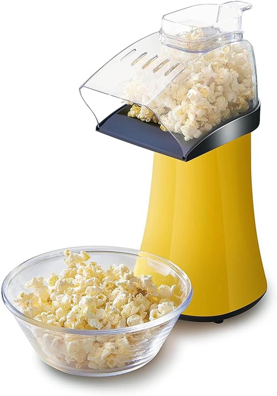 Elite Gourmet Fast Hot Air Popcorn Popper, 1300W Electric Popcorn Maker with Measuring Cup  Butter Melting Tray, Oil-Free, Great for Home Party Kids, Safety ETL Approved, 4-Quart, Yellow