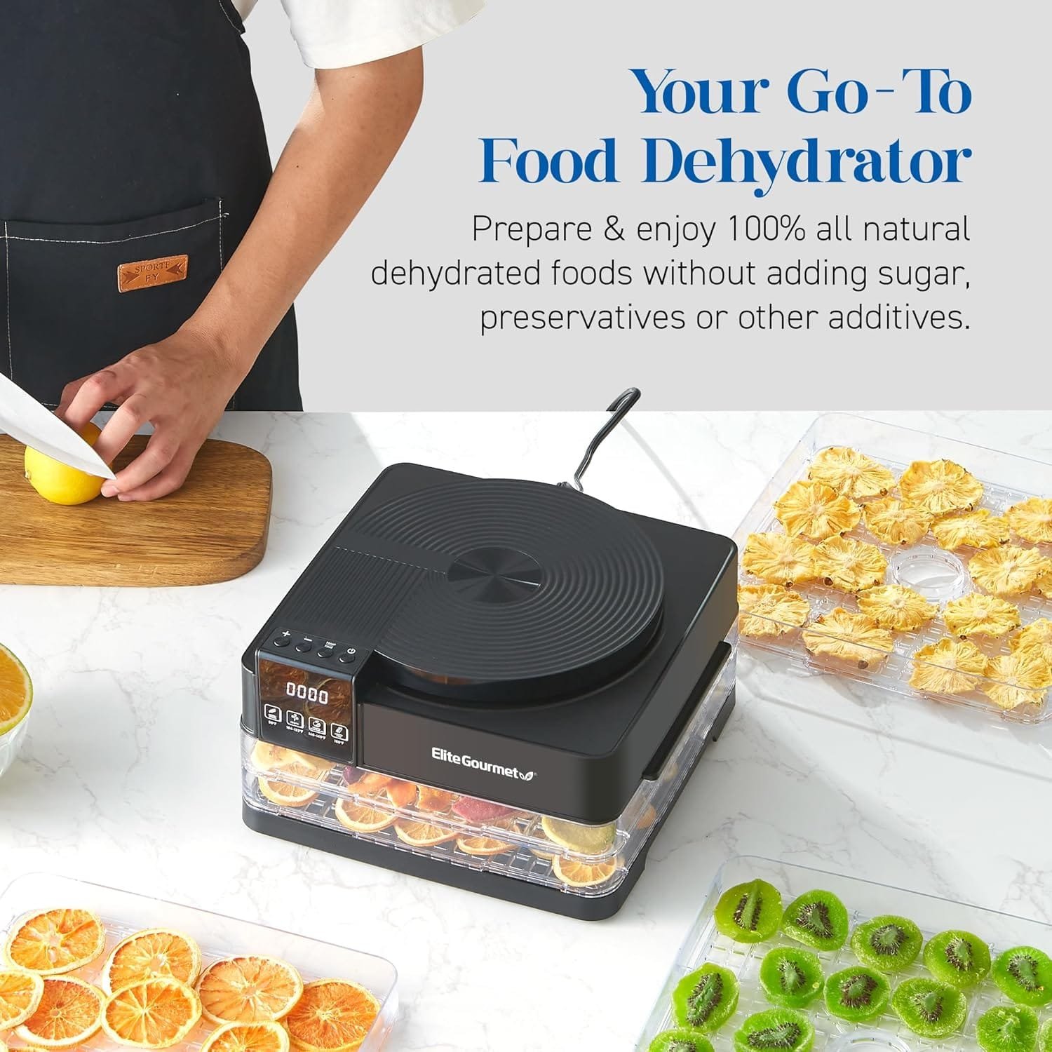 Elite Gourmet Food Dehydrator, Stainless Steel Trays Food Dehydrator, Adjustable Temperature Controls, Jerky Herbs Fruit Veggies Snacks