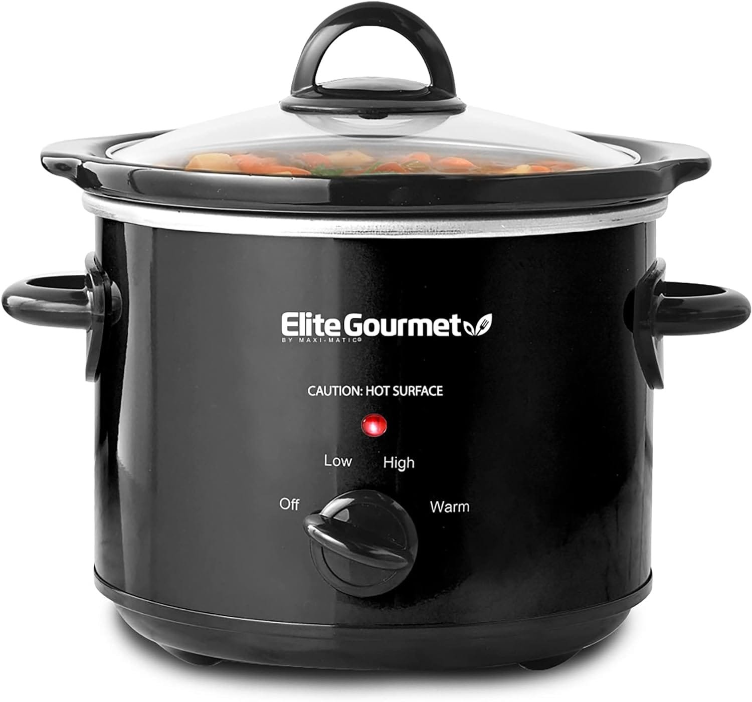 Elite Gourmet MST-275XR# Electric Oval Slow Cooker, Adjustable Temp, Entrees, Sauces, Stews  Dips, Dishwasher Safe Glass Lid  Crock (2 Quart, Metallic Red)