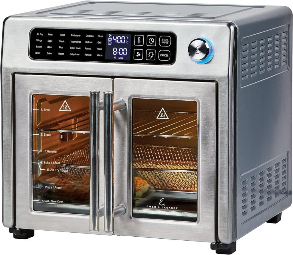Emeril Lagasse 26 QT Extra Large Air Fryer, Convection Toaster Oven with French Doors, Stainless Steel Emeril Lagasse 26 QT Extra Large Air Fryer, Convection Toaster Oven with French Doors, Stainless Steel
