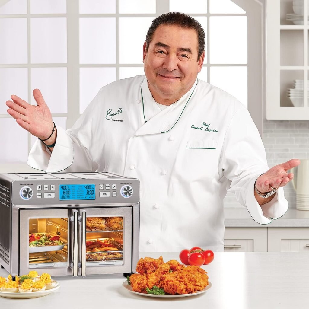 Emeril Lagasse Dual Zone 360 Air Fryer Oven Combo with French Door, 25 QT Extra Large Family Size Meals to Cook Two Foods in Two Different Ways at The Same Time, Up to 60% Faster from Frozen to Finish