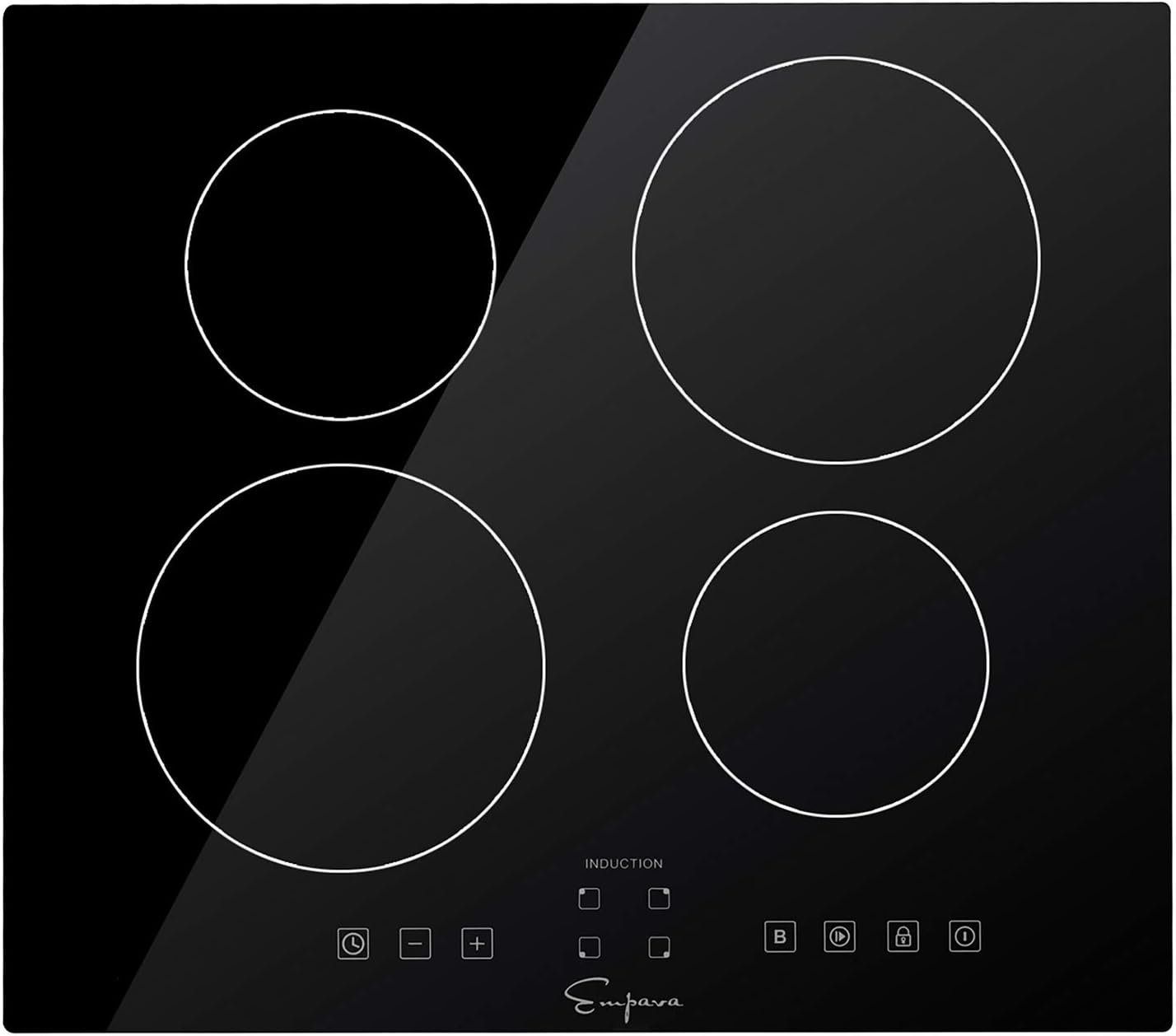 Empava 24 Stove Power Boost Vitro Ceramic Black Electric Induction Cooktop with 4 Booster Burners Smooth Surface Tempered Glass, 24 Inch