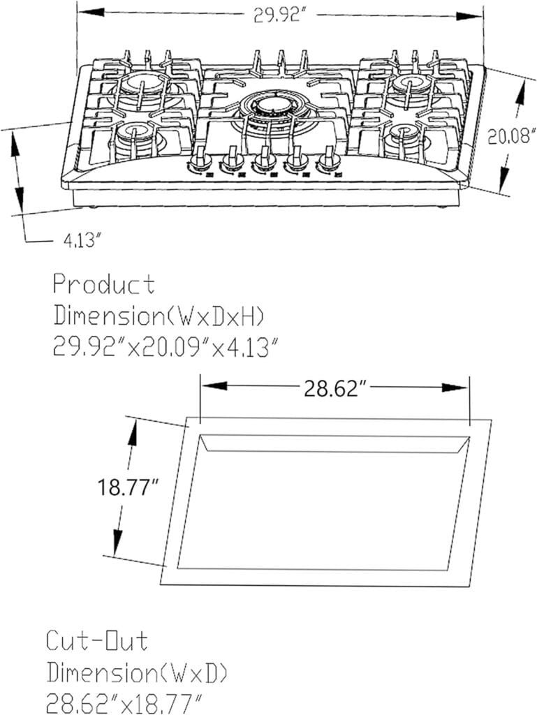 Empava 30 Inch Gas Cooktop with 5 World Class Made in Italy SABAF Burners, LPG/NG Convertible, Ideal RV Top Stoves for Kitchen, Stainless Steel