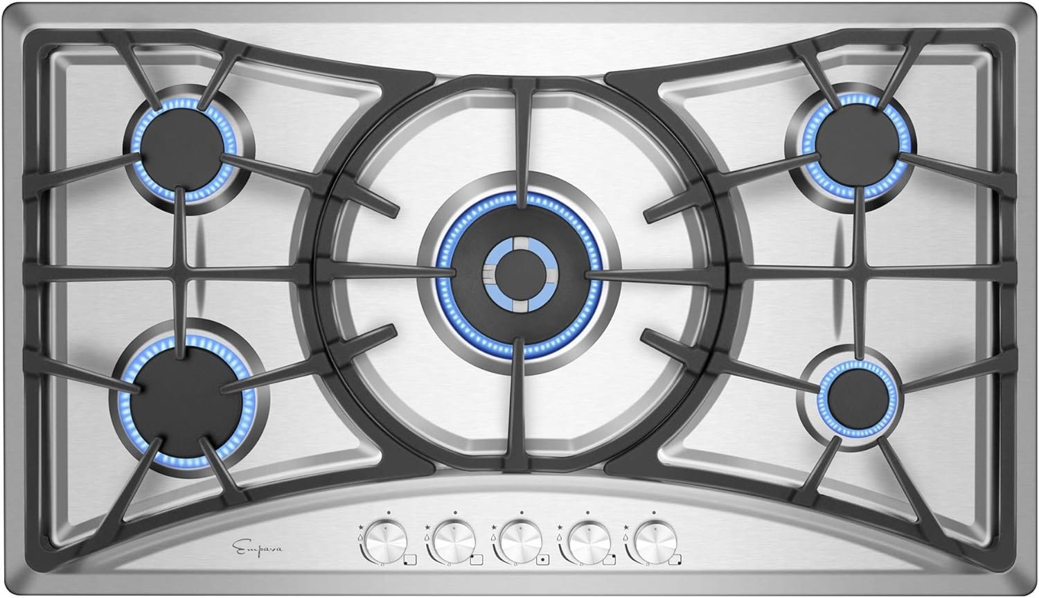 Empava 36 in. Gas Stove Cooktop with 5 Italy Sabaf Sealed Burners NG/LPG Convertible in Stainless Steel, 36 Inch Empava 36 in. Gas Stove Cooktop with 5 Italy Sabaf Sealed Burners NG/LPG Convertible in Stainless Steel, 36 Inch