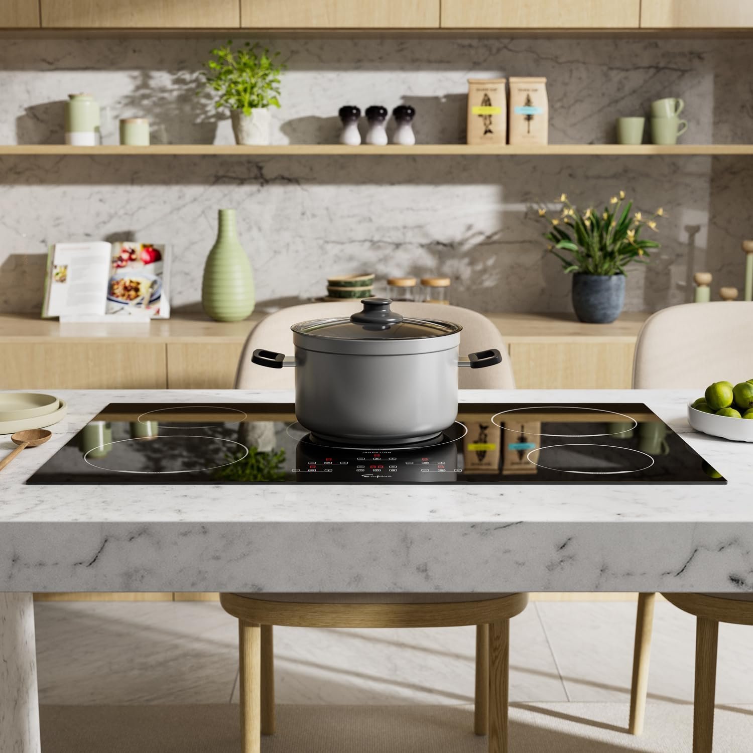 Empava 36in. Built In Induction Modular Cooktop in Black with 5 including 3,700-Watt Element, 36 Inch