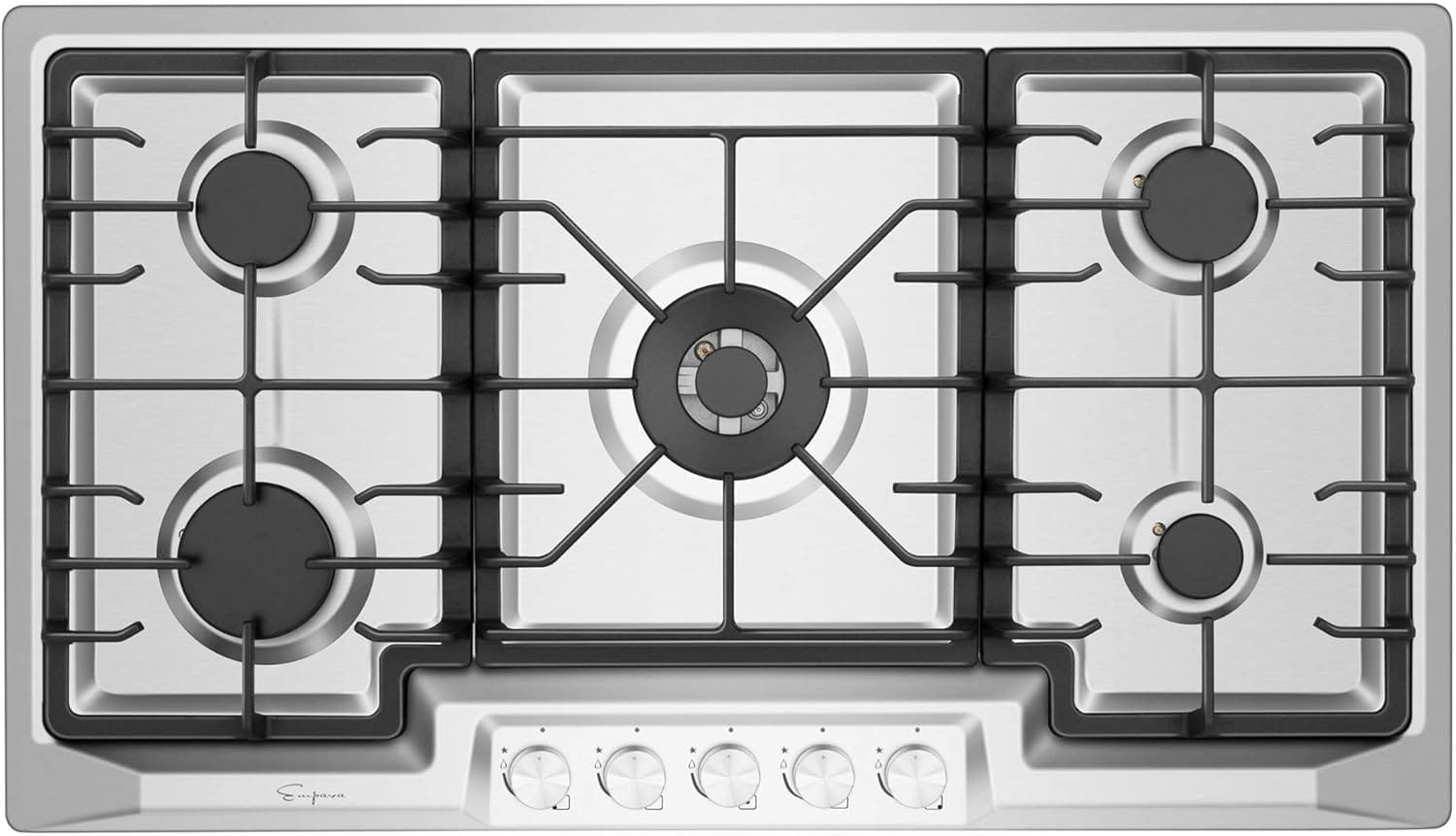 Empava EMPV-36GC23 36 Inch Stainless Steel Gas Cooktop Professional 5 Italy Sabaf Burners Stove Top Certified with Thermocouple Protection Silver