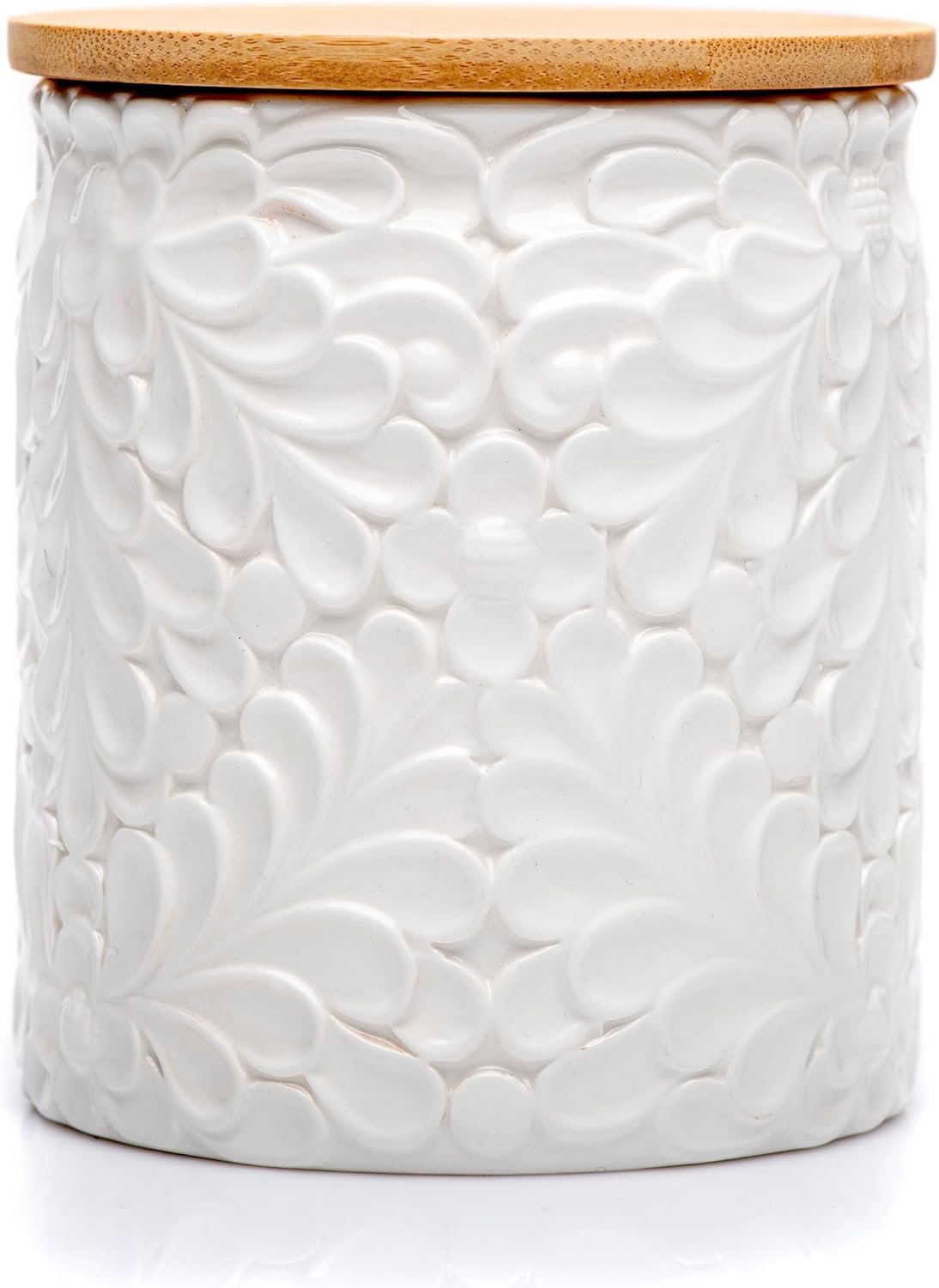 Engraved Ceramic Kitchen Canister - Storage Jars with Airtight Lids Made from Bamboo with Nature-Inspired Engraving - Use as a Pasta Holder, Coffee Ground Holder, Rice Container, Candy Jar - 30 Ounces Engraved Ceramic Kitchen Canister - Storage Jars with Airtight Lids Made from Bamboo with Nature-Inspired Engraving - Use as a Pasta Holder, Coffee Ground Holder, Rice Container, Candy Jar - 30 Ounces