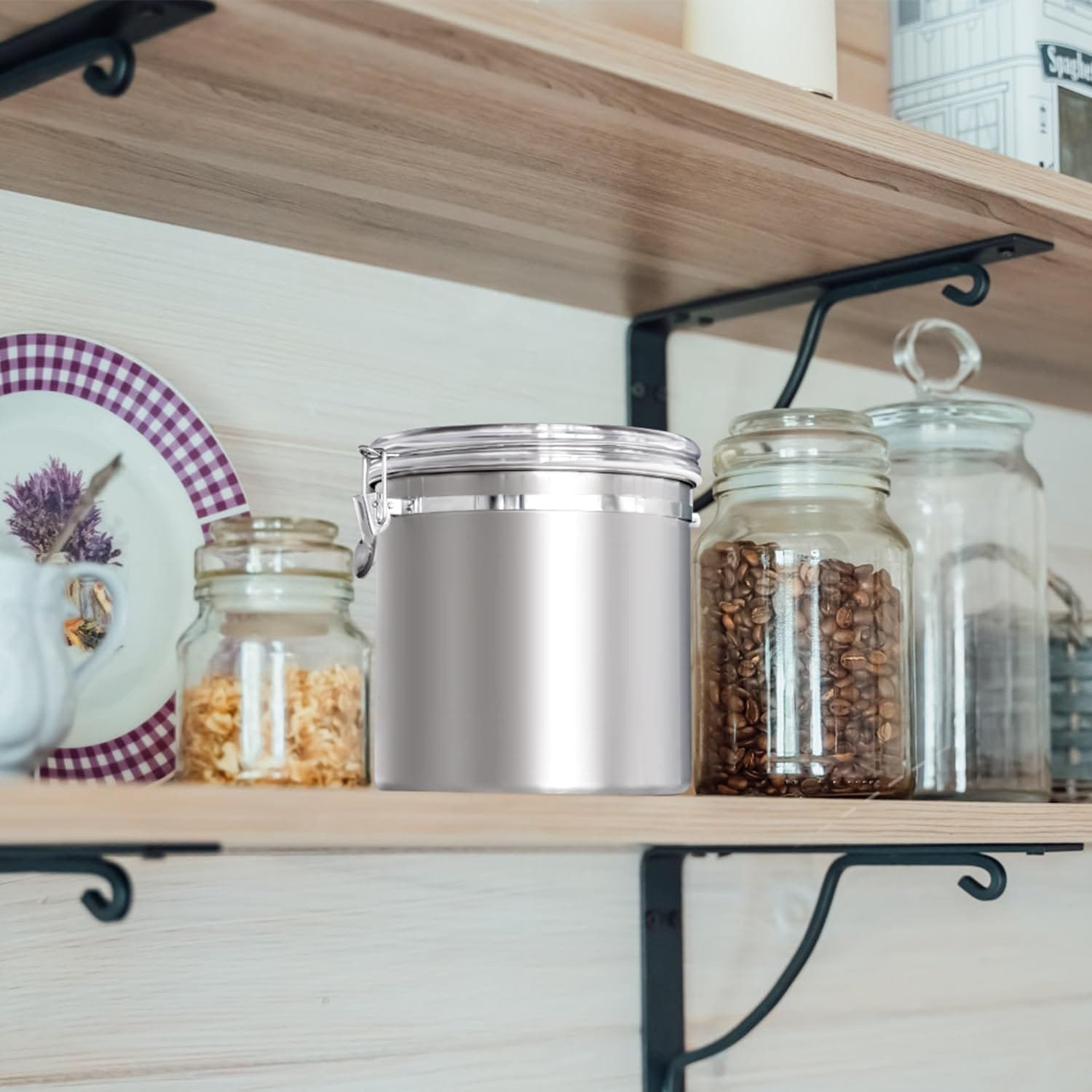 ENLOY 4-Piece Stainless Steel Airtight Food Storage Canister Set with Clear Lid, Containers Sets for Kitchen Counter for Sugar, Flour, Tea, Candy, Cookie, Spice, 28/32/38/65 oz ENLOY 4-Piece Stainless Steel Airtight Food Storage Canister Set with Clear Lid, Containers Sets for Kitchen Counter for Sugar, Flour, Tea, Candy, Cookie, Spice, 28/32/38/65 oz
