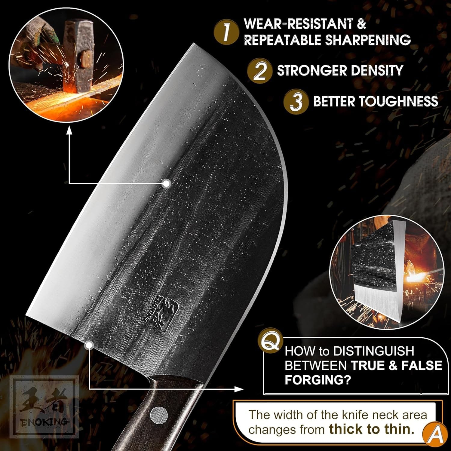 ENOKING HandForged Meat Cleaver Knife 6.7 Inch Handmade High Manganese Steel Serbian Chef Knife with Leather Sheath, Cleaver with Full Tang Handle for Kitchen, Camping, BBQ