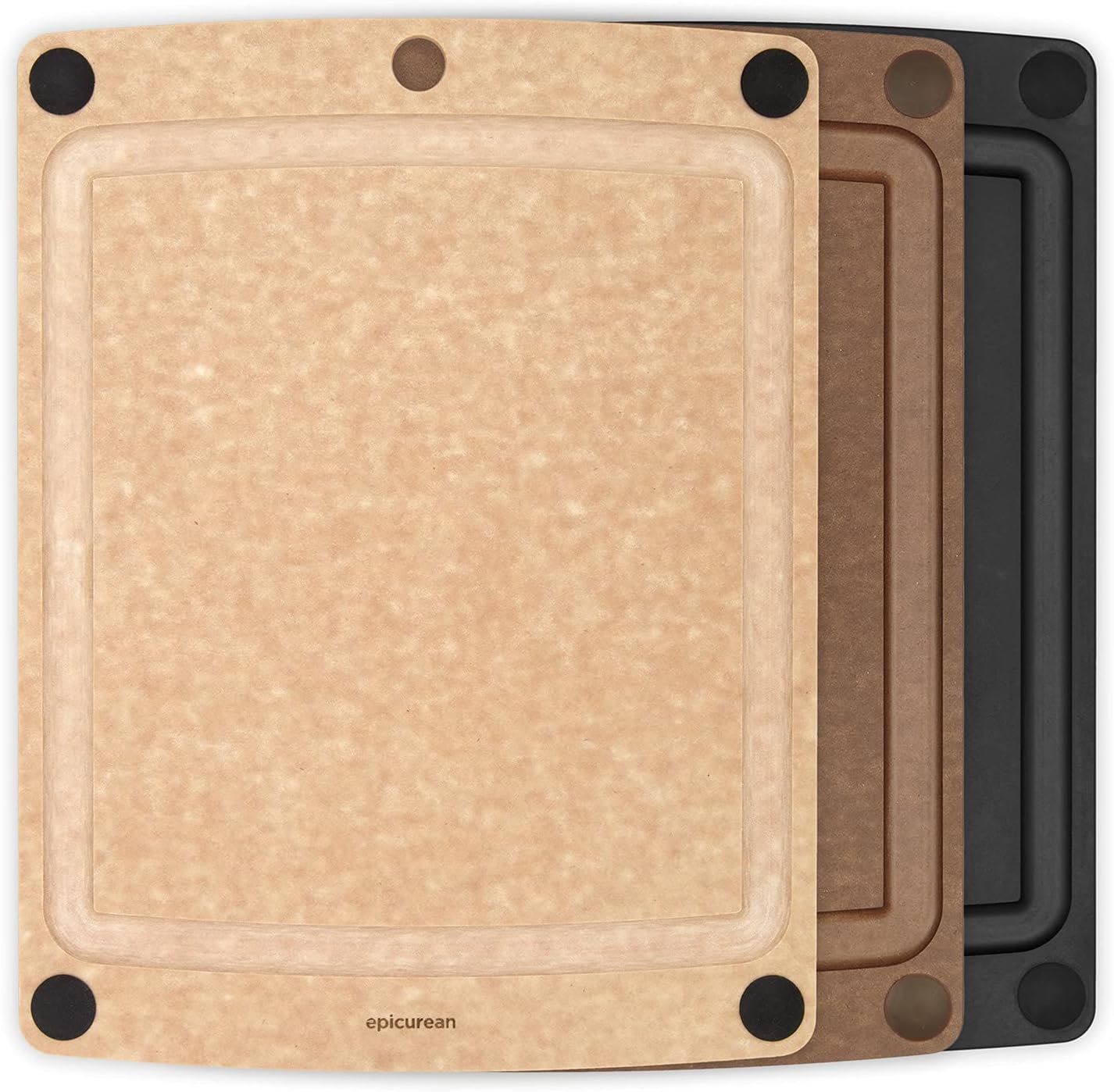 Epicurean All-In-One Cutting Board with Non-Slip Feet and Juice Groove, 17.5 × 13, Natural/Black