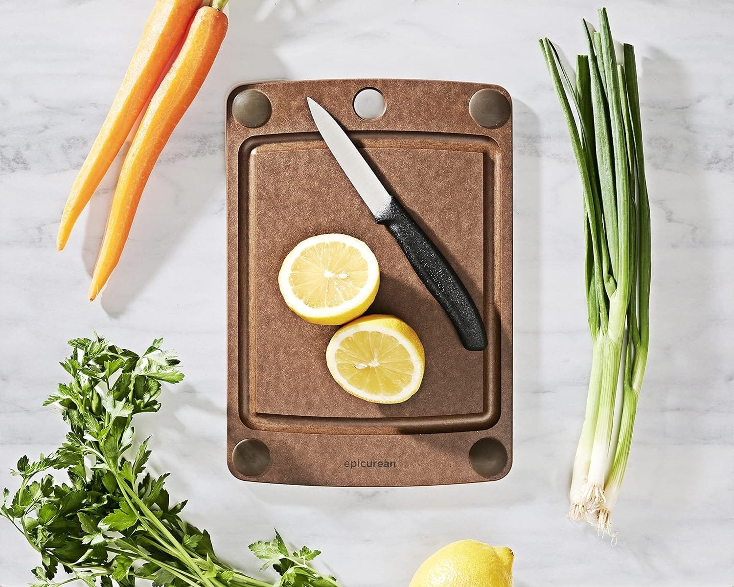 Epicurean All-In-One Cutting Board with Non-Slip Feet and Juice Groove, 17.5 × 13, Natural/Black