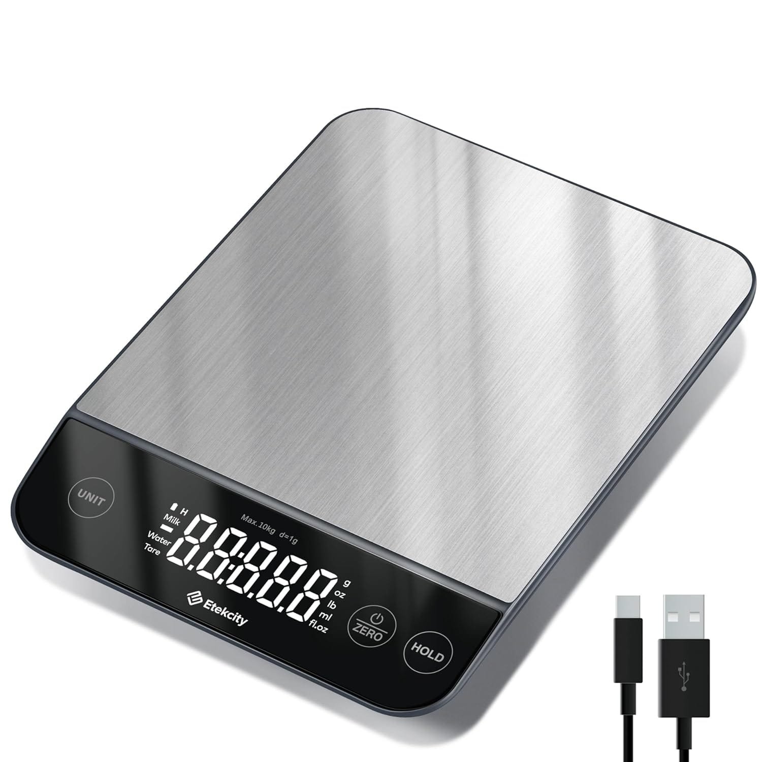 Etekcity Food Kitchen Scale 22lb, Digital Weight Grams and Oz for Weight Loss, Baking and Cooking, 0.05oz/1g Precise Graduation,5 Weight Units, IPX6 Waterproof, USB Rechargeable,304 Stainless Steel Etekcity Food Kitchen Scale 22lb, Digital Weight Grams and Oz for Weight Loss, Baking and Cooking, 0.05oz/1g Precise Graduation,5 Weight Units, IPX6 Waterproof, USB Rechargeable,304 Stainless Steel