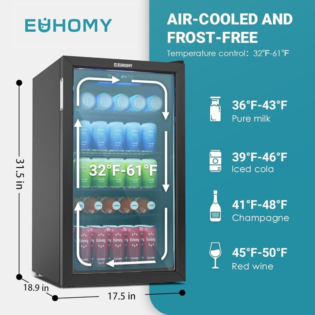 EUHOMY Beverage Refrigerator and Cooler, 126 Can Mini fridge with Glass Door, Small Refrigerator with Adjustable Shelves for Soda Beer or Wine, Perfect for Home/Bar/Office (Slive). EUHOMY Beverage Refrigerator and Cooler, 126 Can Mini fridge with Glass Door, Small Refrigerator with Adjustable Shelves for Soda Beer or Wine, Perfect for Home/Bar/Office (Slive).