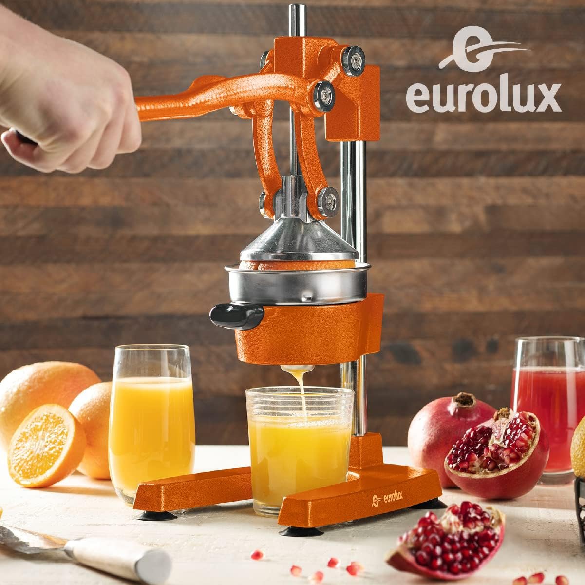 Eurolux Cast Iron Citrus Juicer | Extra-Large Commercial Grade Manual Hand Press | Heavy Duty Countertop Squeezer for Fresh Orange Juice (Bonus Stainless Steel Cup) (Black)