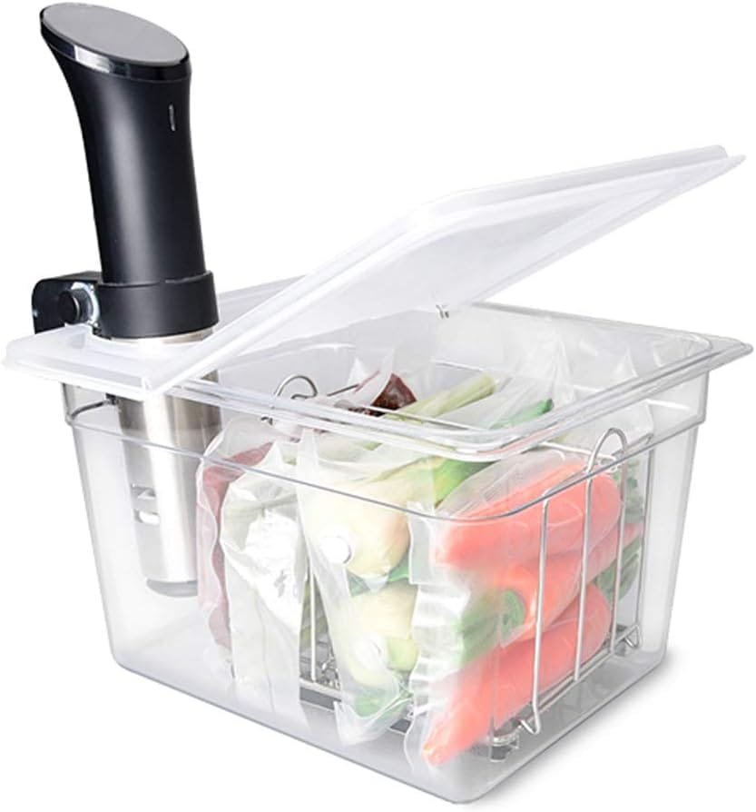 Everie Sous Vide Container 12 Quarts with Universal Collapsible Hinged Lid and Rack and Container Sleeve Compatible with All Anova Models, Joule, Insant Pot, Wancle and Others, KIT-TY-PP Everie Sous Vide Container 12 Quarts with Universal Collapsible Hinged Lid and Rack and Container Sleeve Compatible with All Anova Models, Joule, Insant Pot, Wancle and Others, KIT-TY-PP