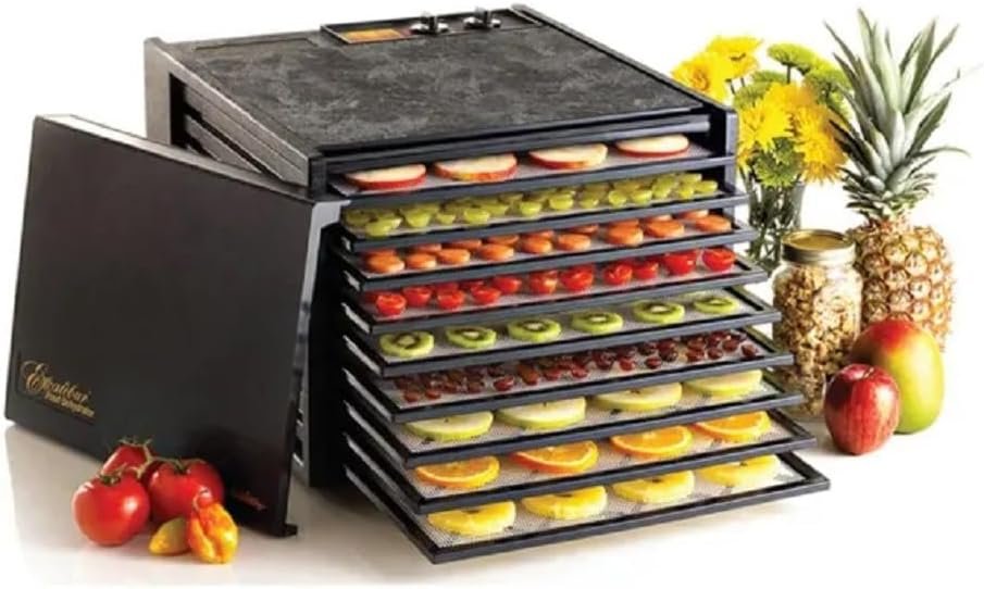 Excalibur 3926TB Electric Food Dehydrator Machine with 26-Hour Timer, Automatic Shut Off and Temperature Control, 600-Watt, 9 Trays, Black