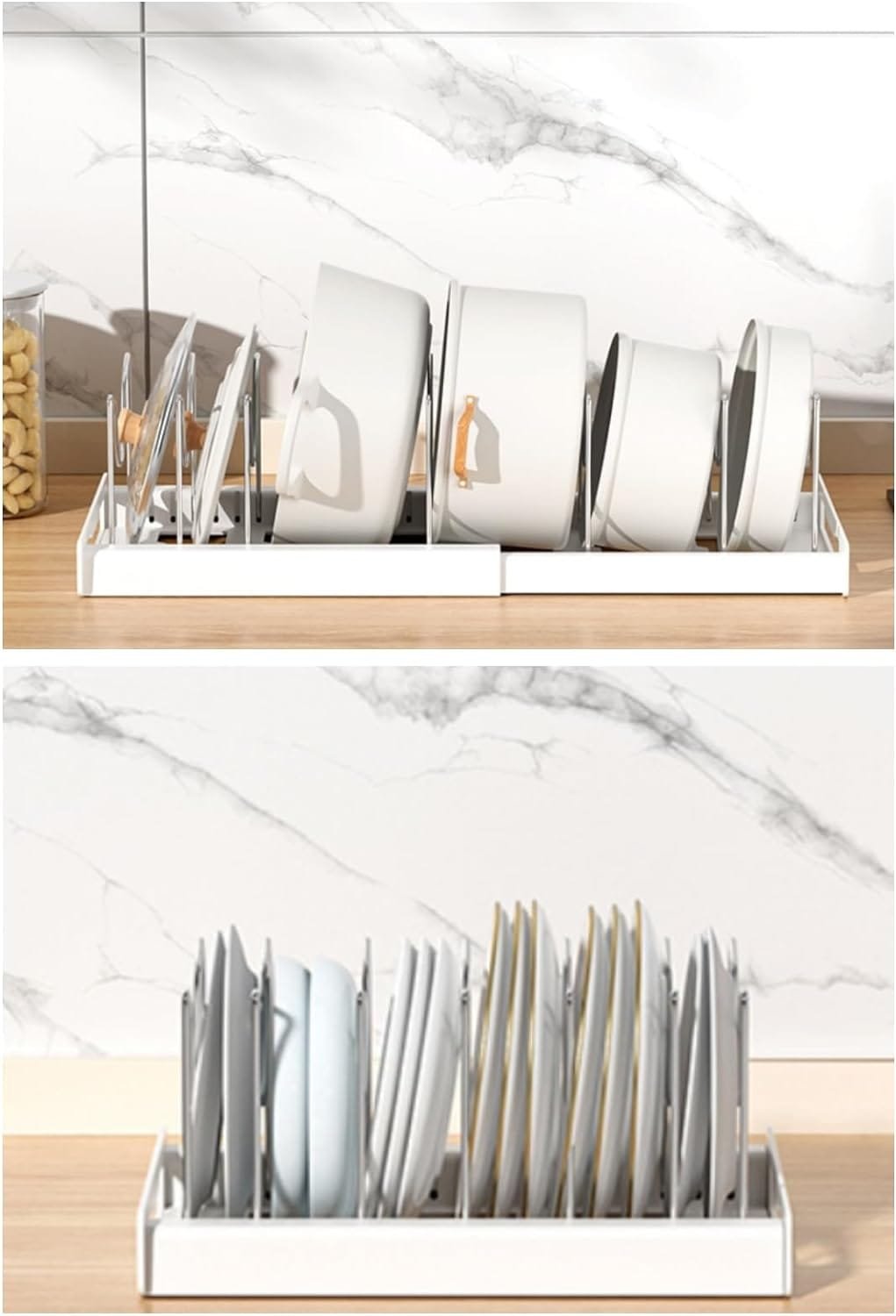 Expandable Pot and Pan Organizers Rack,Pot Lid Organizers,Pot racks,Pot holder,Stainless steel Adjustable Dividers,Pot Lid Holder,Kitchen Cabinet Organizer and Storage,12”-23.2” Wide (2)