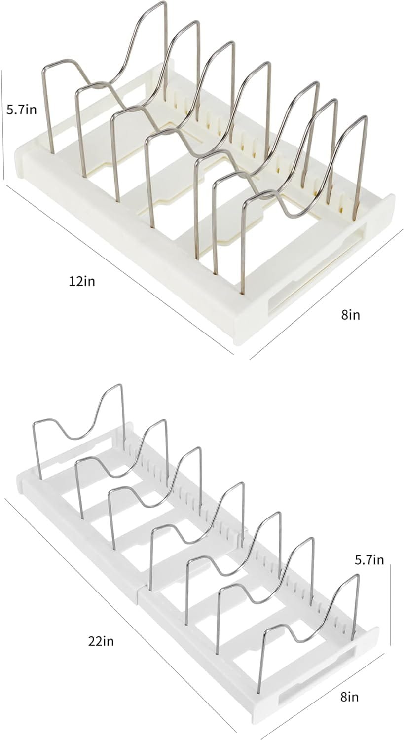 Expandable Pot and Pan Organizers Rack,Pot Lid Organizers,Pot racks,Pot holder,Stainless steel Adjustable Dividers,Pot Lid Holder,Kitchen Cabinet Organizer and Storage,12”-23.2” Wide (2)