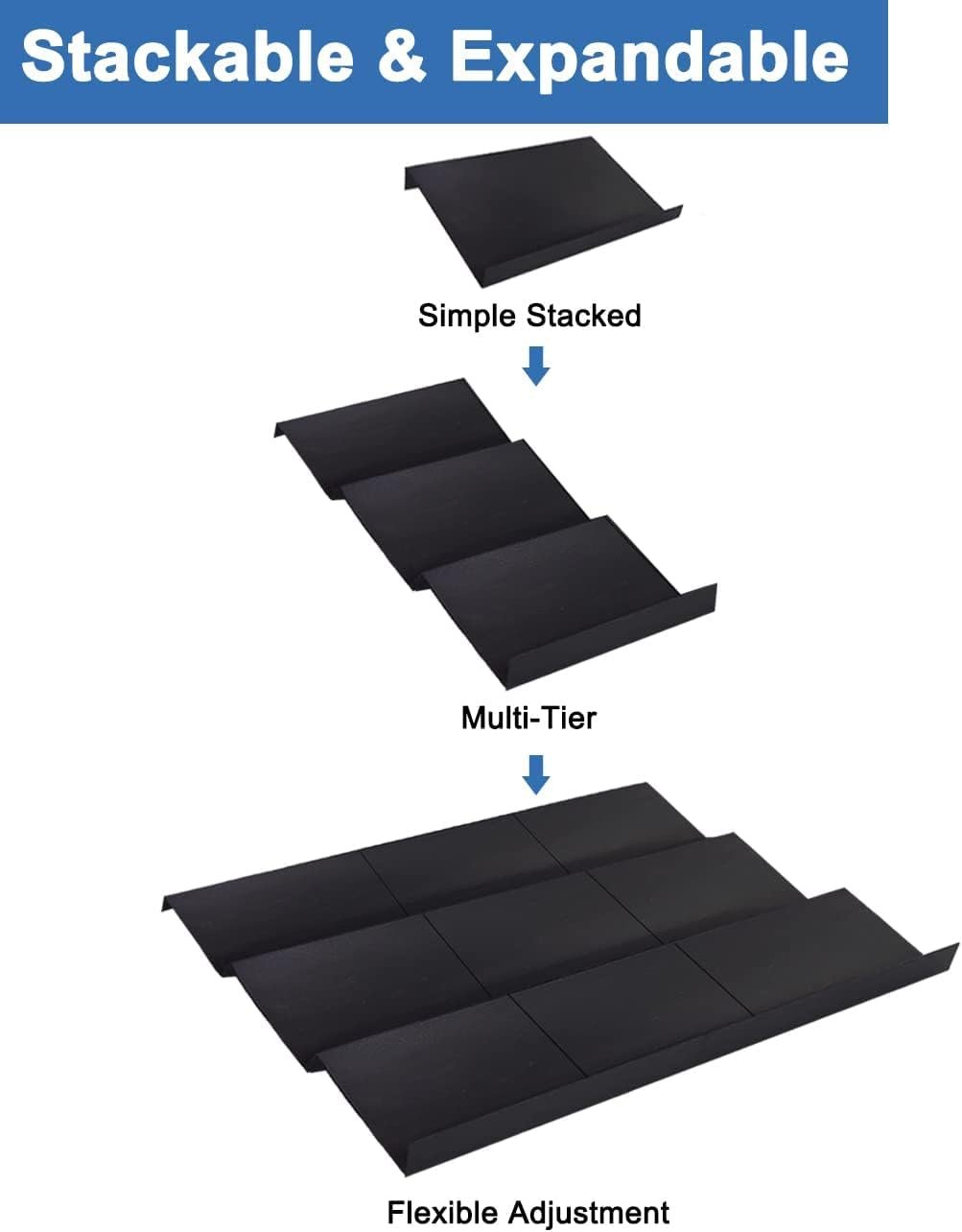 Expandable Spice Drawer Rack Organizer Insert for Kitchen Cabinet - Multi Tier Adjustable Spice Storage Shelf for Seasoning and Jar, Pack of 12