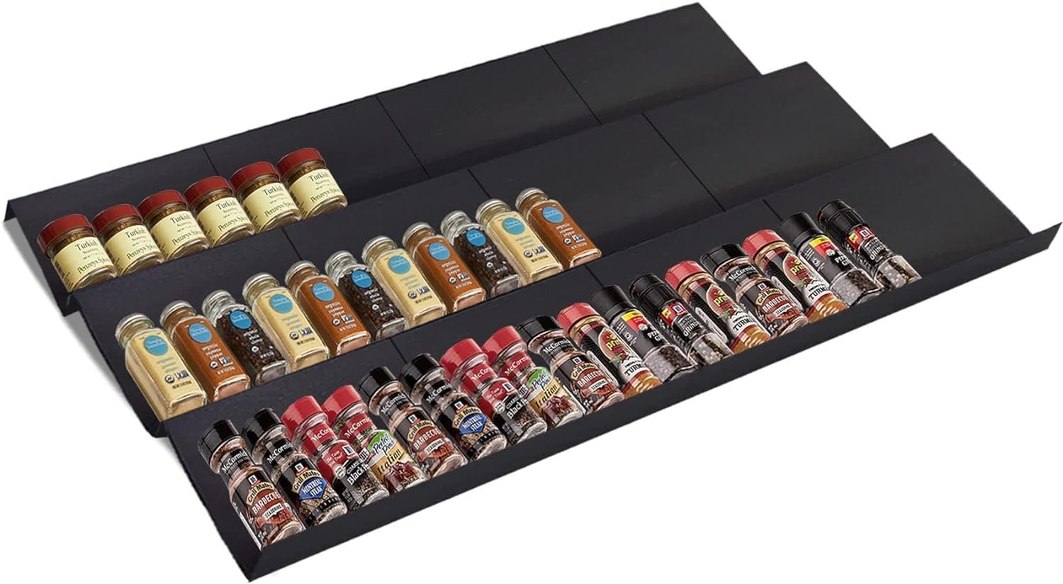 Expandable Spice Drawer Rack Organizer Insert for Kitchen Cabinet - Multi Tier Adjustable Spice Storage Shelf for Seasoning and Jar, Pack of 12
