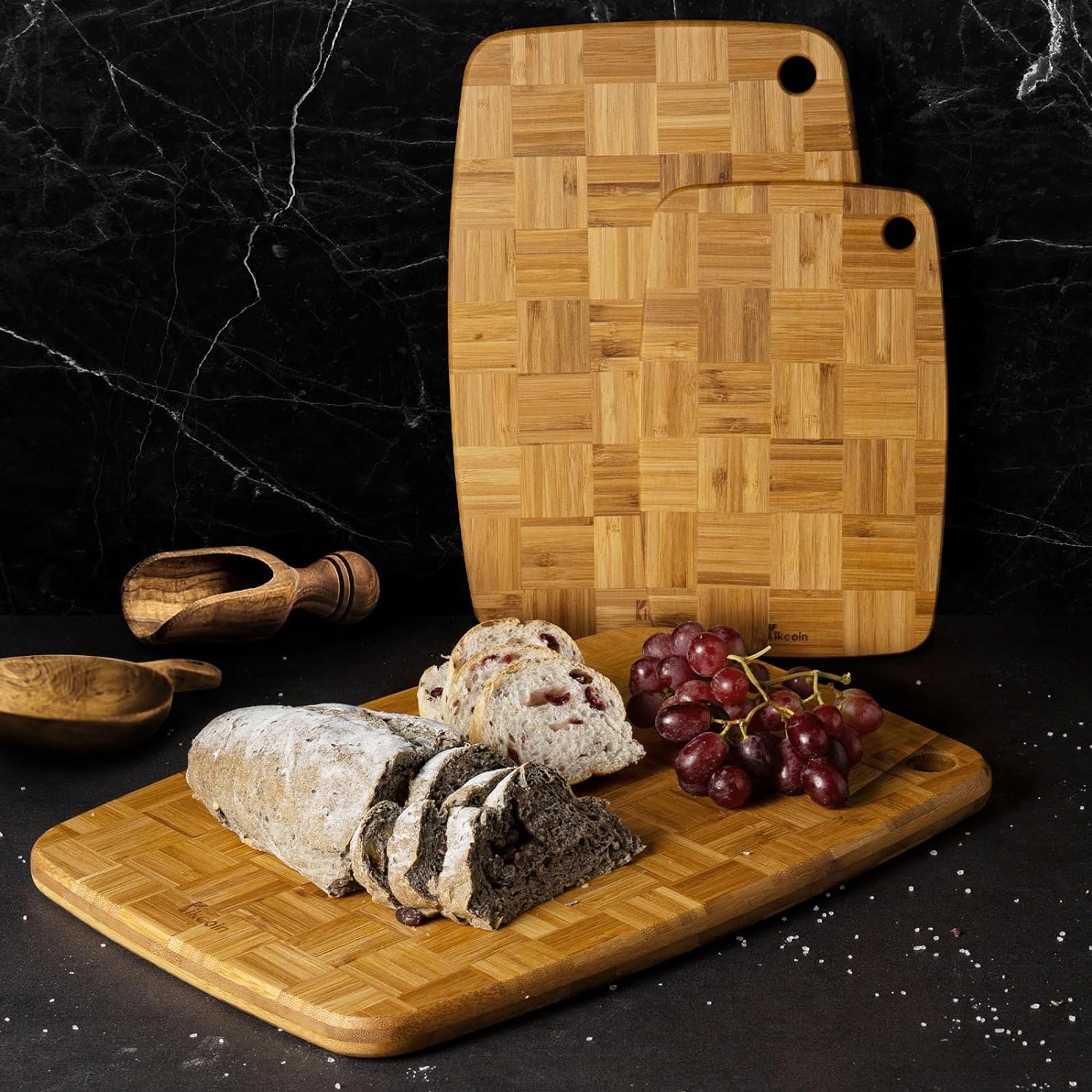 Extra Large Bamboo Cutting Boards, (Set of 3) Chopping Boards with Juice Groove Bamboo Wood Cutting Board Set Butcher Block for Kitchen, End Grain Serving Tray by Kikcoin