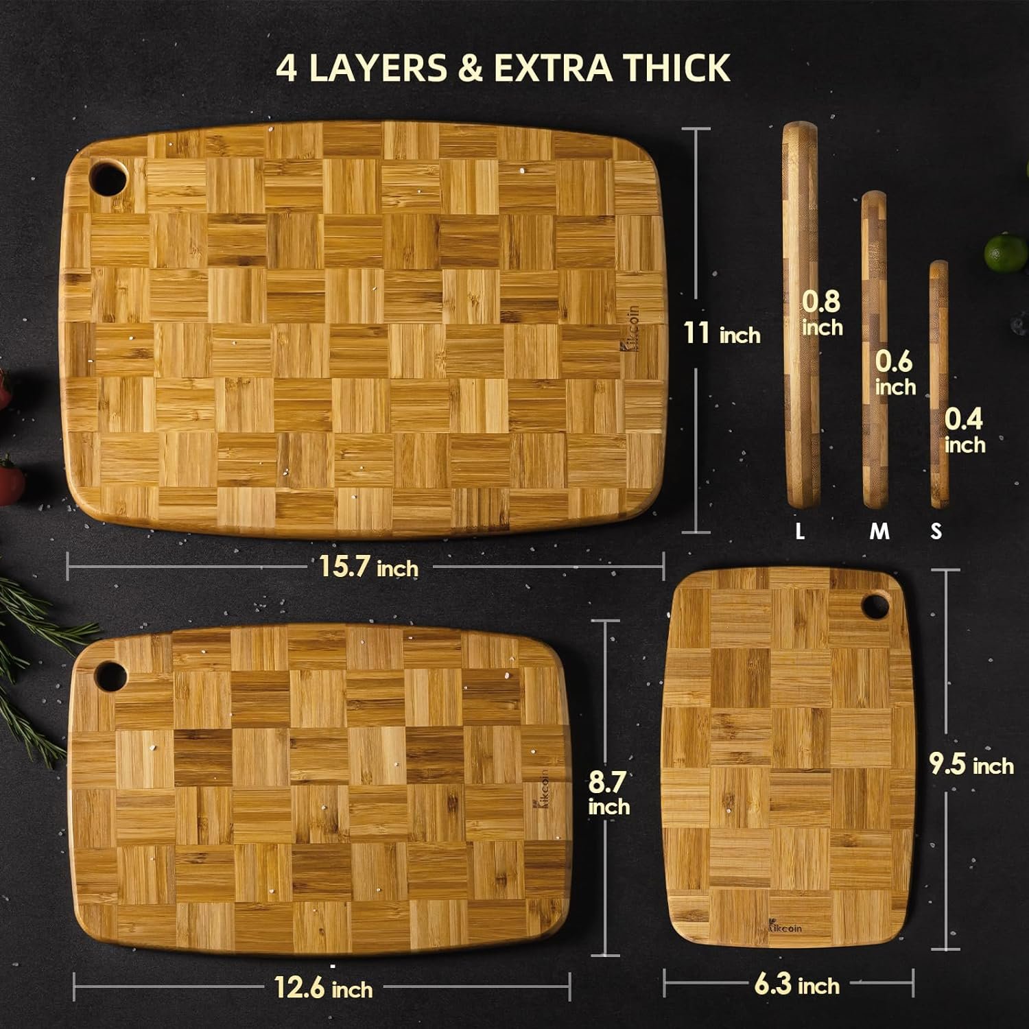 Extra Large Bamboo Cutting Boards, (Set of 3) Chopping Boards with Juice Groove Bamboo Wood Cutting Board Set Butcher Block for Kitchen, End Grain Serving Tray by Kikcoin