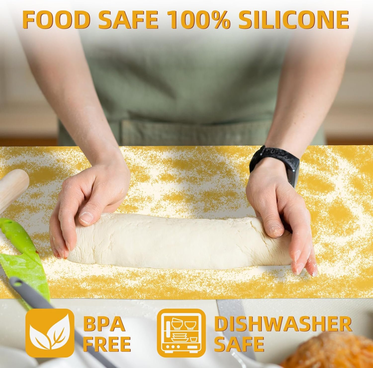 Extra Large Silicone Baking Mat, Non Slip Non Stick Silicone Pastry Mats, Extra Large Kitchen Silicone Pad for Baking, Thick Heat Resistant Mat Kneading Mat for Rolling Out Dough (Yellow) Extra Large Silicone Baking Mat, Non Slip Non Stick Silicone Pastry Mats, Extra Large Kitchen Silicone Pad for Baking, Thick Heat Resistant Mat Kneading Mat for Rolling Out Dough (Yellow)