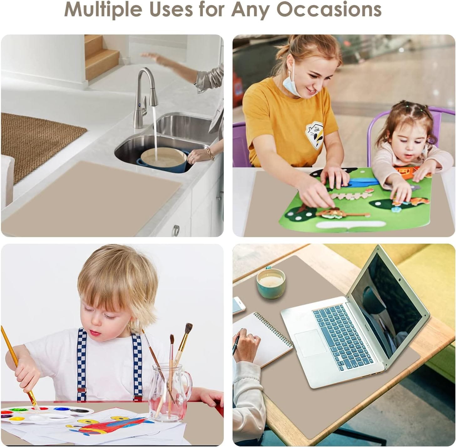 Extra Large Silicone Mat, Food-Grade Flexible Silicone Table Mats for Kids Non-Slip Placemat Waterproof Heat Insulation Countertop Protector Pastry Mat Silicone Pad, 27.6x19.7 Gray, 1Pcs