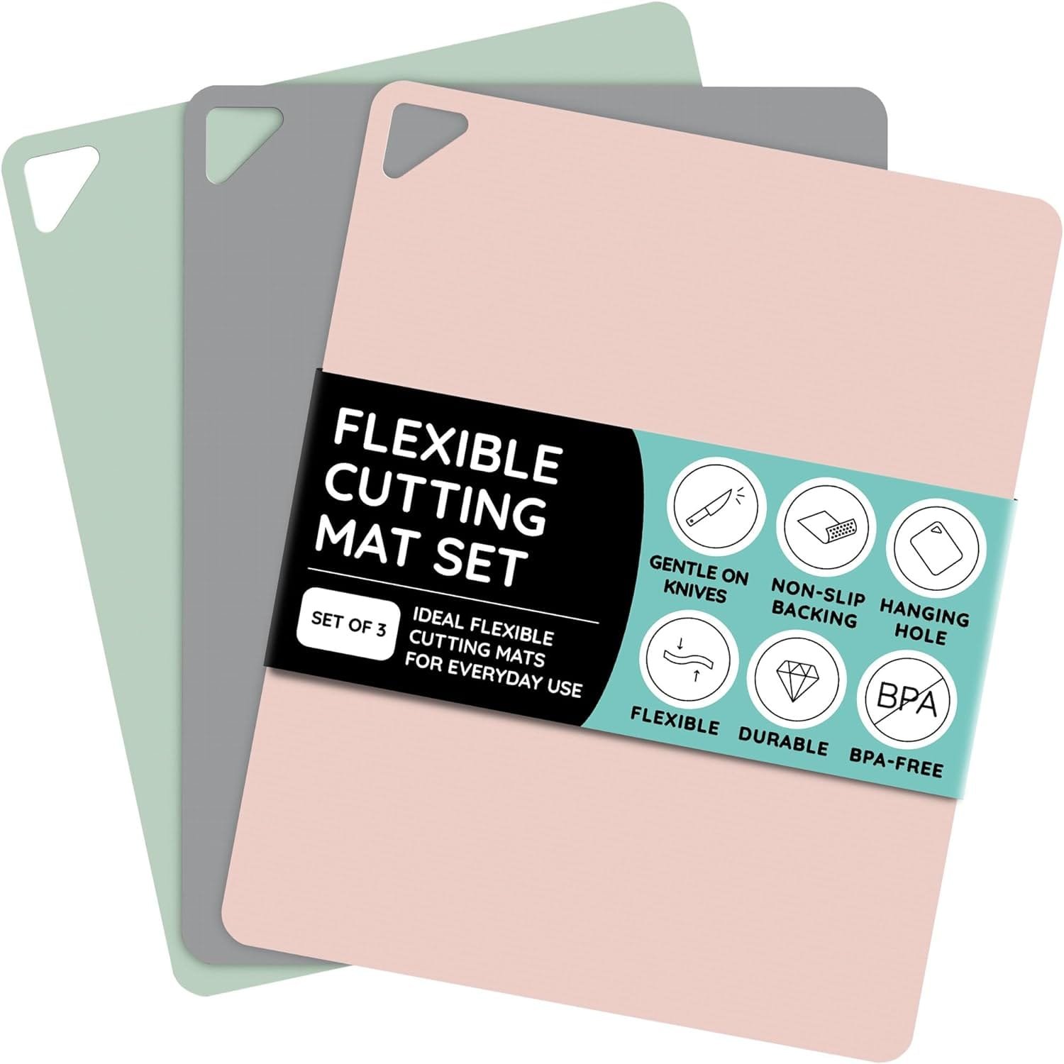 Extra Thick Flexible Cutting Boards for Kitchen, Cutting Mats for Cooking, Colored Cutting Mat Set, Non-Slip Cutting Sheets, Flexible Plastic Cutting Board Set of 3, 15x12