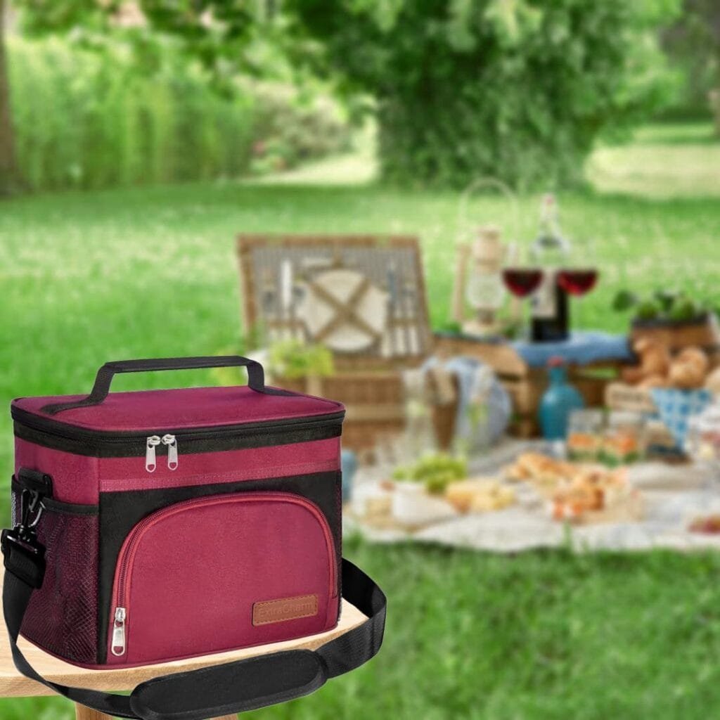 ExtraCharm Insulated Lunch Bag for Women/Men - Reusable Lunch Box for Office Picnic Hiking Beach - Leakproof Cooler Tote Bag Organizer with Adjustable Shoulder Strap for Adults - Black