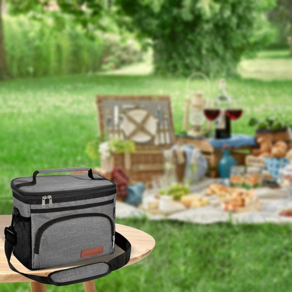 ExtraCharm Insulated Lunch Bag for Women/Men - Reusable Lunch Box for Office Picnic Hiking Beach - Leakproof Cooler Tote Bag Organizer with Adjustable Shoulder Strap for Adults - Black