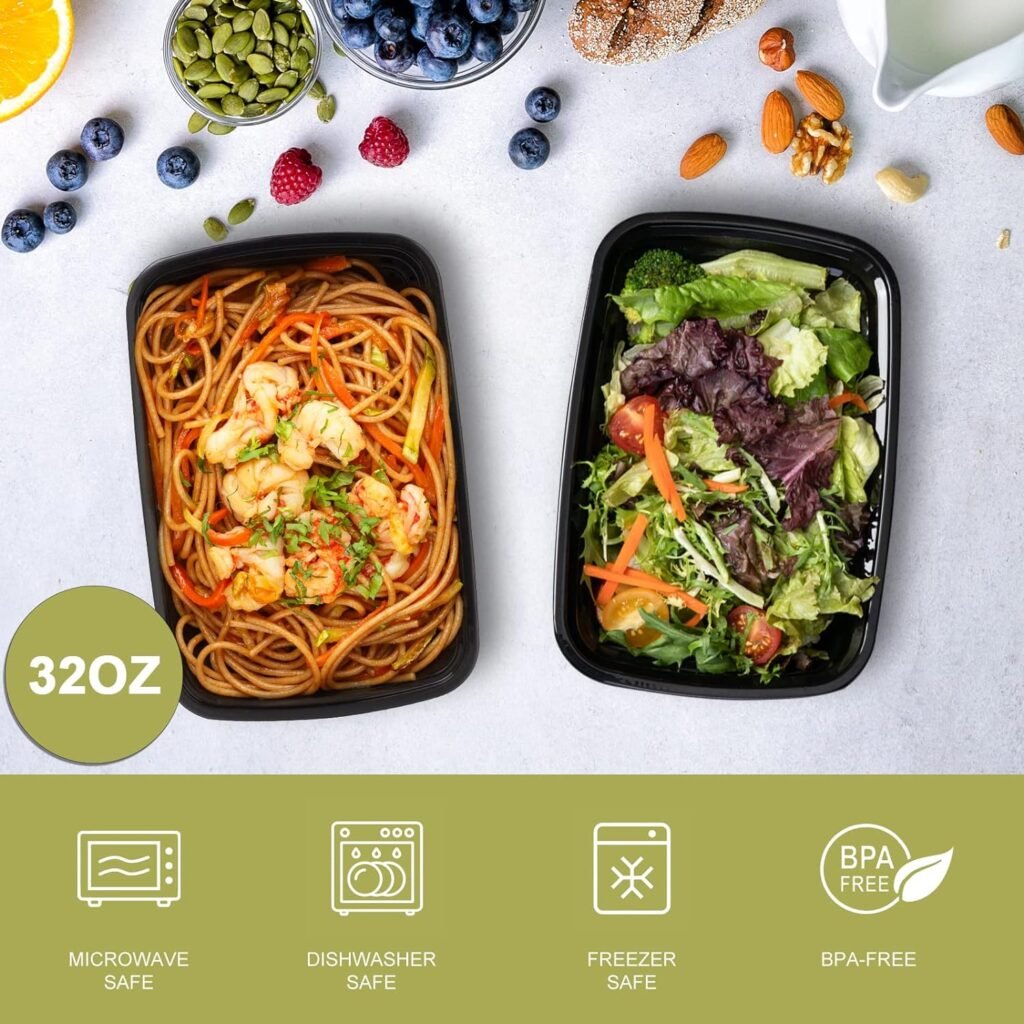 Ezalia 15 Pack- Meal Prep Containers 32oz, Plastic Food Prep Containers with Lids, Leakproof To Go Containers with Lids Reusable Food Containers, BPA-Free, Microwave/Dishwasher/Freezer Safe