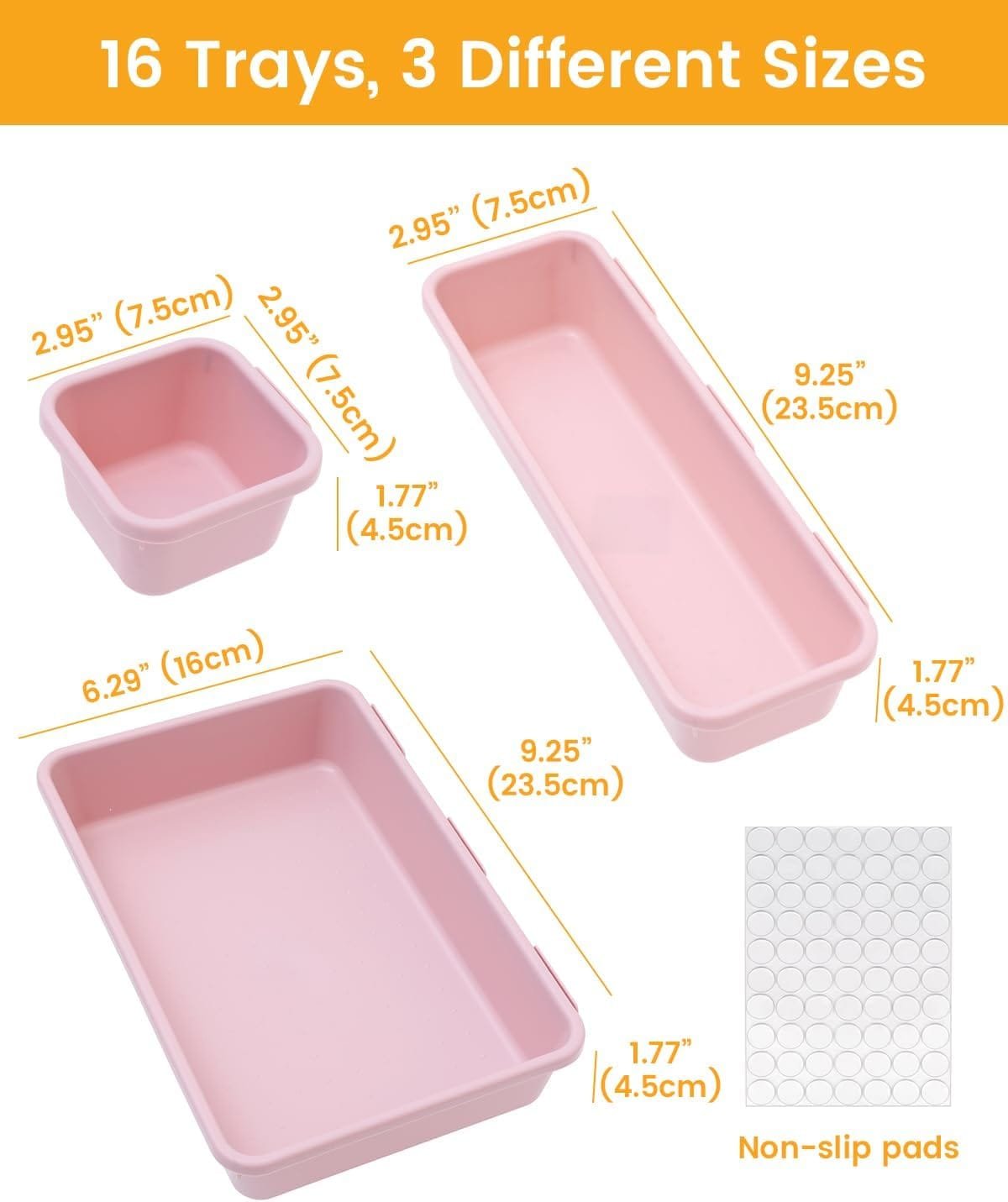 Famhap 16 PCS Plastic Drawer Organizer Set, Desk Drawer Organizer Divider Trays, Vanity Storage Bins for Makeup, Jewelry, Utensils, Gadgets for Kitchen, Bedroom, Bathroom and Office (Lilac)