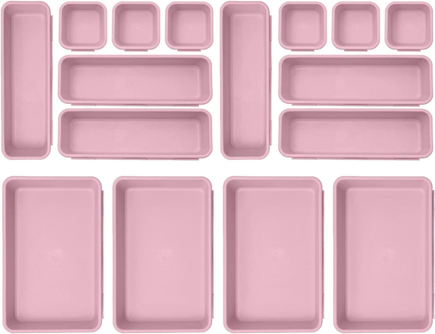 Famhap 16 PCS Plastic Drawer Organizer Set, Desk Drawer Organizer Divider Trays, Vanity Storage Bins for Makeup, Jewelry, Utensils, Gadgets for Kitchen, Bedroom, Bathroom and Office (Lilac)