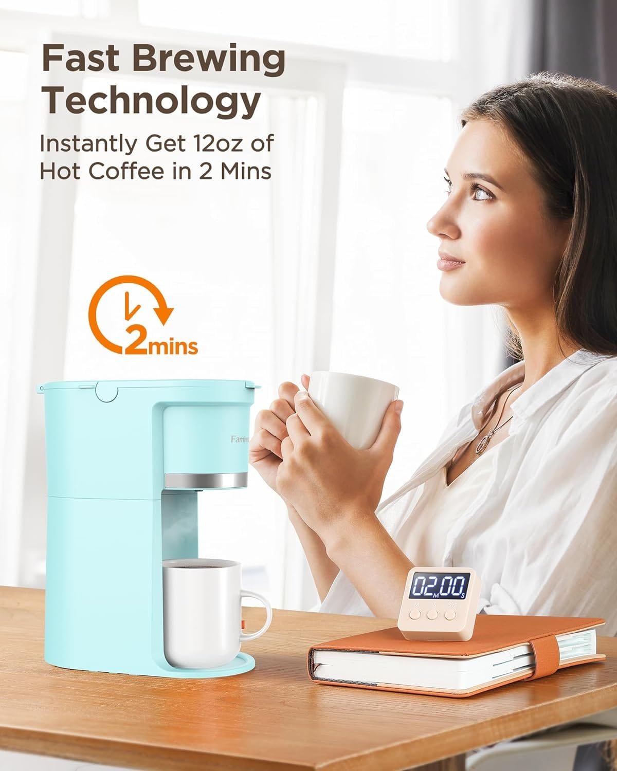 Famiworths Mini Coffee Maker Single Serve, Instant One Cup for K Cup  Ground Coffee, 6 to 12 Oz Brew Sizes, Capsule Coffee Machine with Water Window and Descaling Reminder, Black