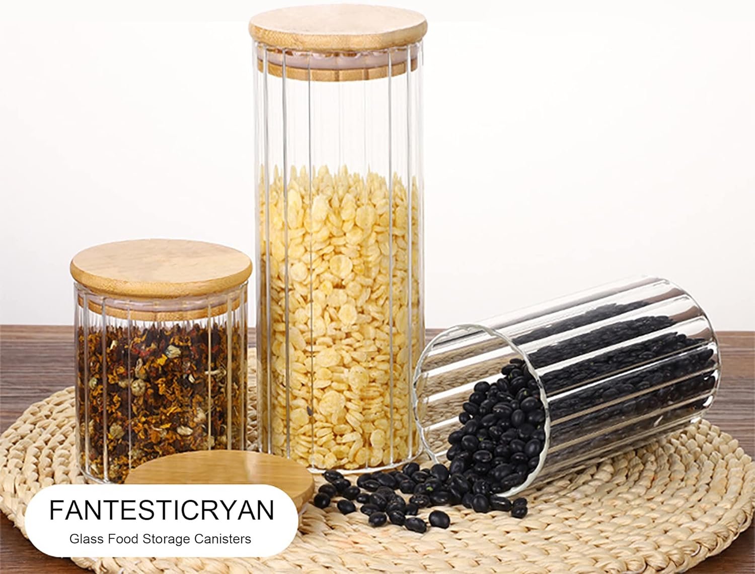 fantesticryan-glass-storage-jars-set-of-5-decorative-coffee-bar-container-with-airtight-bamboo-lid-metal-ring-for-home-k - Cooking Appliance World