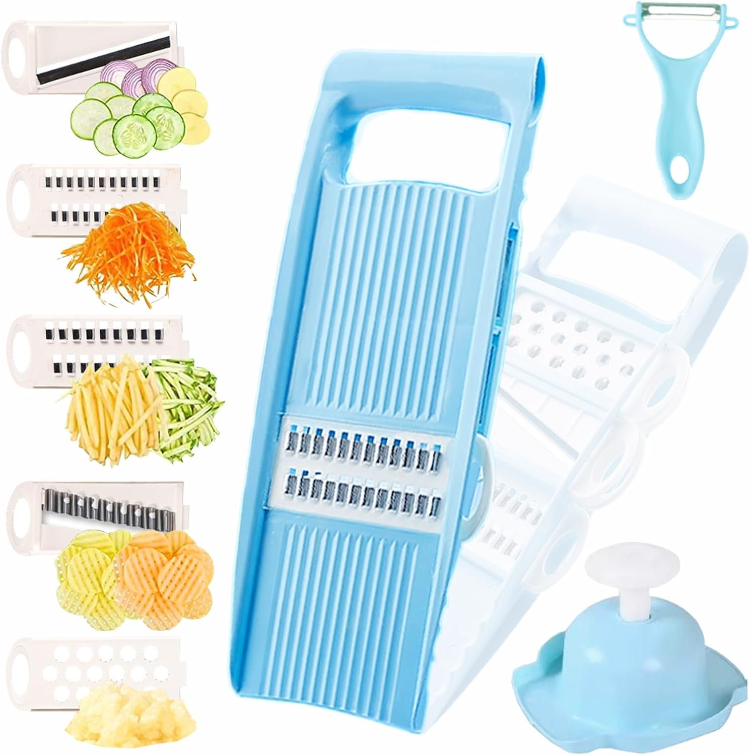 FANTEXY Mandoline Slicer for Kitchen, 5 in 1 Vegetable Slicer Julienne Peeler Multi Blade Removable Veggie Slicer Potato Slicer Carrot Shredder Multifunctional Vegetable Cutter with Hand Guard FANTEXY Mandoline Slicer for Kitchen, 5 in 1 Vegetable Slicer Julienne Peeler Multi Blade Removable Veggie Slicer Potato Slicer Carrot Shredder Multifunctional Vegetable Cutter with Hand Guard