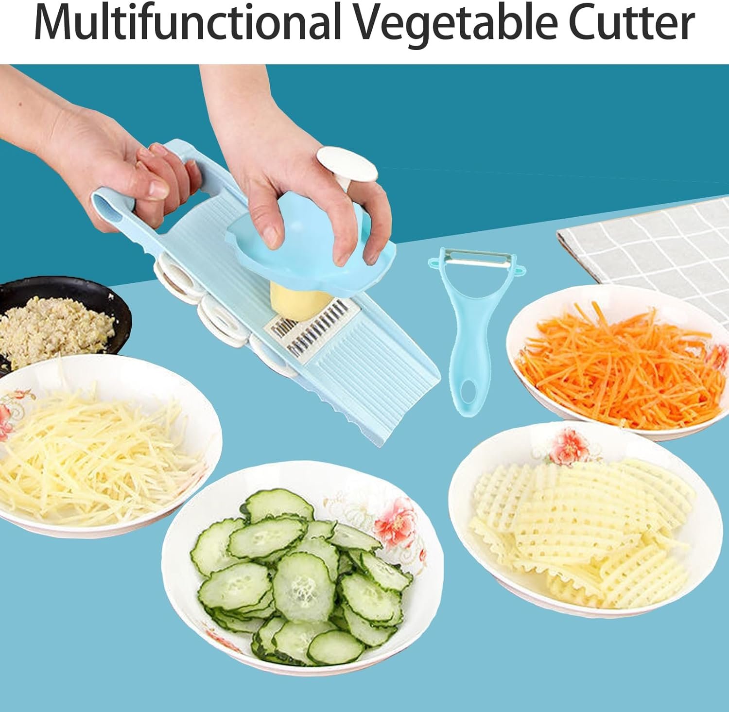 FANTEXY Mandoline Slicer for Kitchen, 5 in 1 Vegetable Slicer Julienne Peeler Multi Blade Removable Veggie Slicer Potato Slicer Carrot Shredder Multifunctional Vegetable Cutter with Hand Guard FANTEXY Mandoline Slicer for Kitchen, 5 in 1 Vegetable Slicer Julienne Peeler Multi Blade Removable Veggie Slicer Potato Slicer Carrot Shredder Multifunctional Vegetable Cutter with Hand Guard