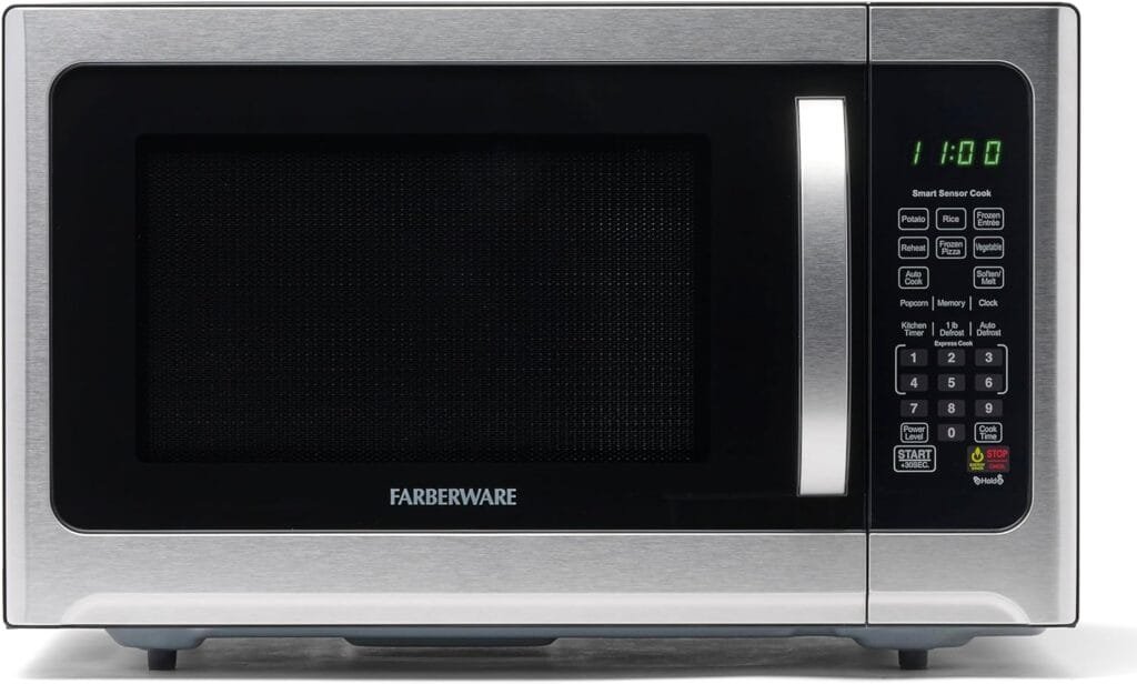 Farberware 1100W 2.2 cu ft Countertop Microwave Oven With Smart Sensor, LED Lighting, Child Lock - For Apartments and Dorms