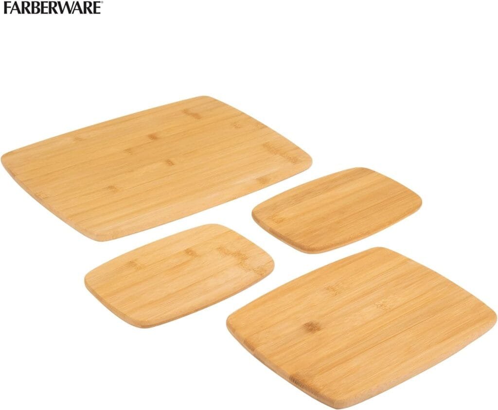 Farberware 4-Piece Kitchen Reversible Chopping Boards for Meal Prep and Serving, Charcuterie Board Set, Wood Cutting Boards, Assorted Sizes, Bamboo