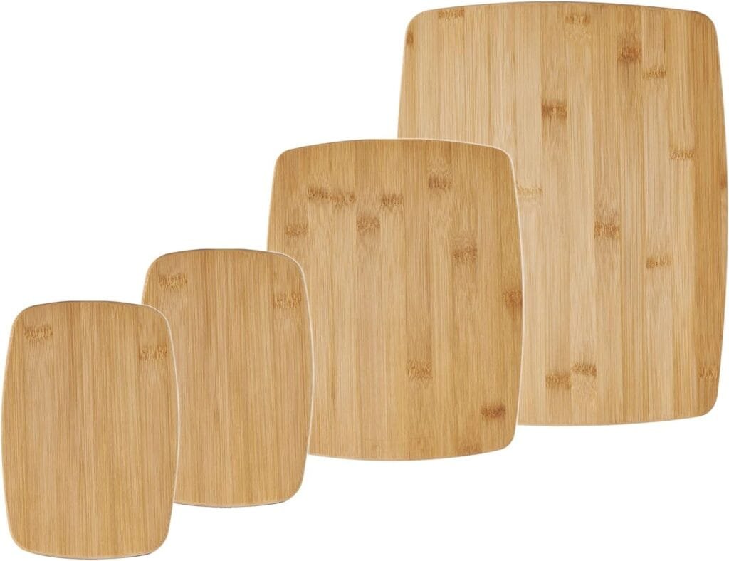 Farberware 4-Piece Kitchen Reversible Chopping Boards for Meal Prep and Serving, Charcuterie Board Set, Wood Cutting Boards, Assorted Sizes, Bamboo