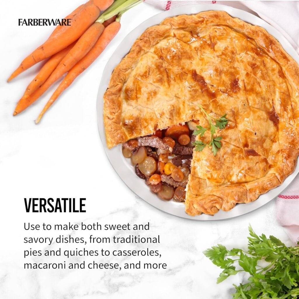 Farberware Bakers Advantage Durable Stoneware Ceramic Pie Dish, Ideal for Making Sweet and Savory Dishes, Heat Resistant, 10 Inch, Teal