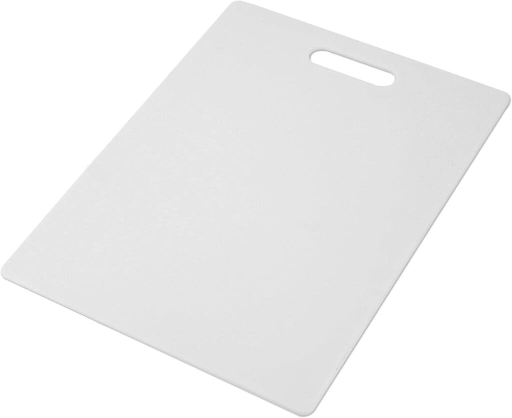 Farberware Large Cutting Board, Dishwasher- Safe Plastic Chopping Board for Kitchen with Easy Grip Handle, 11-inch by 14-inch, White