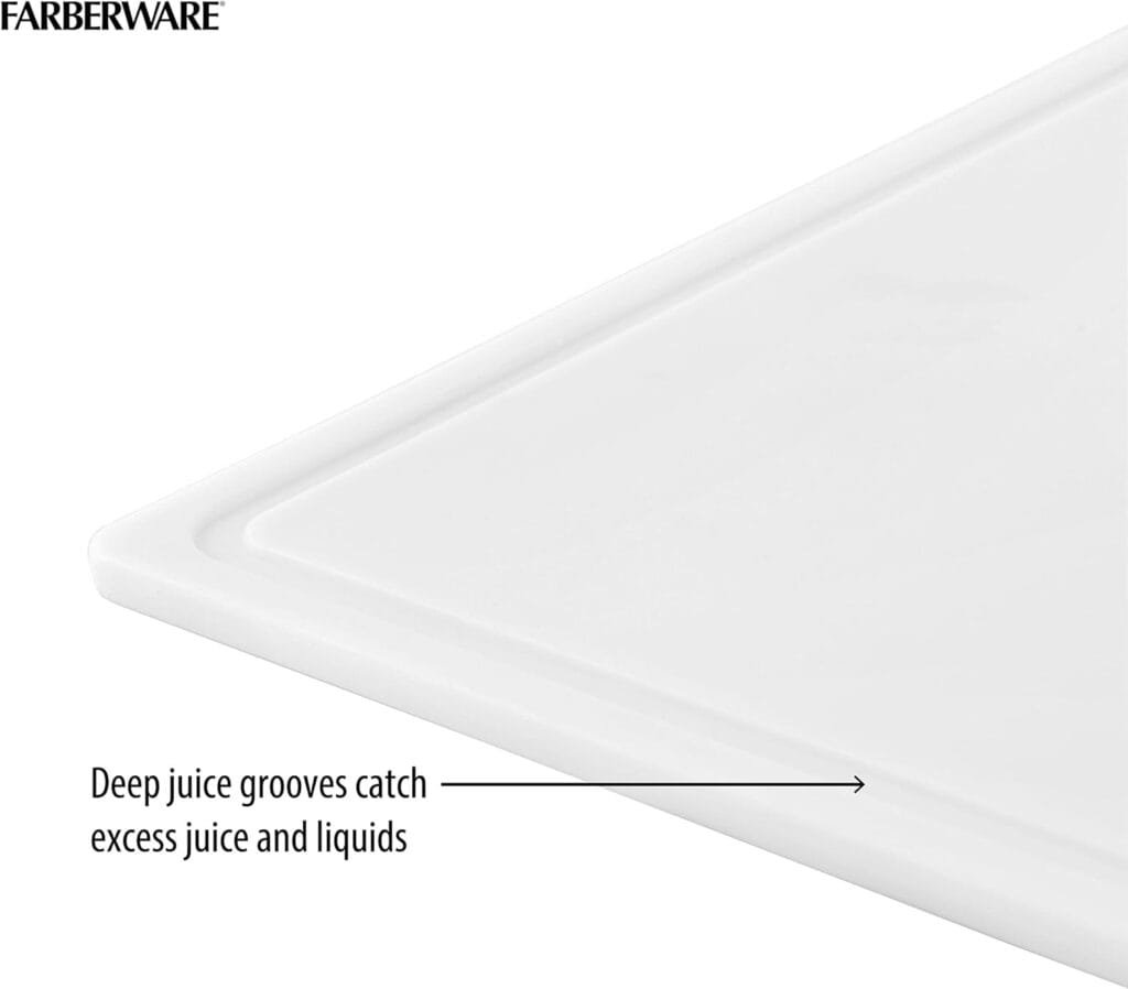 Farberware Large Cutting Board, Dishwasher- Safe Plastic Chopping Board for Kitchen with Easy Grip Handle, 11-inch by 14-inch, White